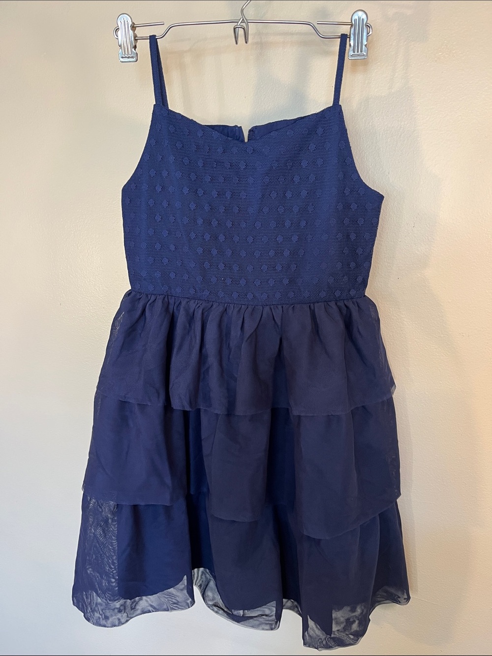 Calvin Klein Navy Tiered Chiffon Spaghetti-Strap Dress